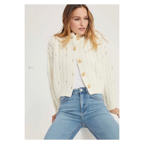 SOMETHING NAVY Cream Embellished Floral Sequin Cable Knit Cardigan XXL - Picture 4 of 13